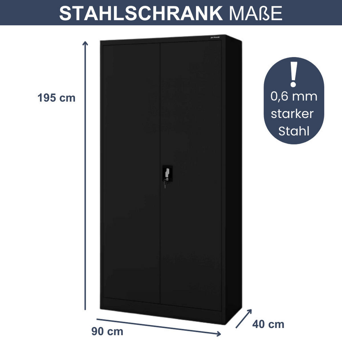 AKTENSCHRANK abschließbar KADO mit Flügeltüren 195x90x40cm Schwarz - Schwarz, Metall (90/195/40cm) - DELUKE