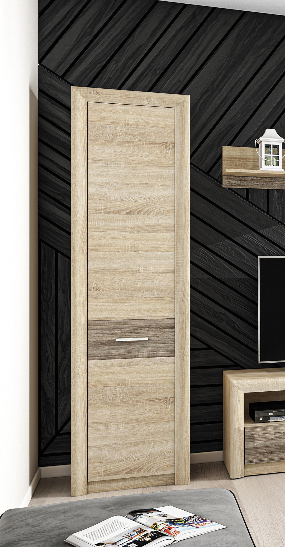 STAURAUMSCHRANK Castel Sonoma Eiche hell / Sonoma Eiche Trüffel 55 / 43 / 201cm - Braun/Sonoma Eiche, Holz/Holzwerkstoff (55/201/43cm) - Feldmann-Wohnen