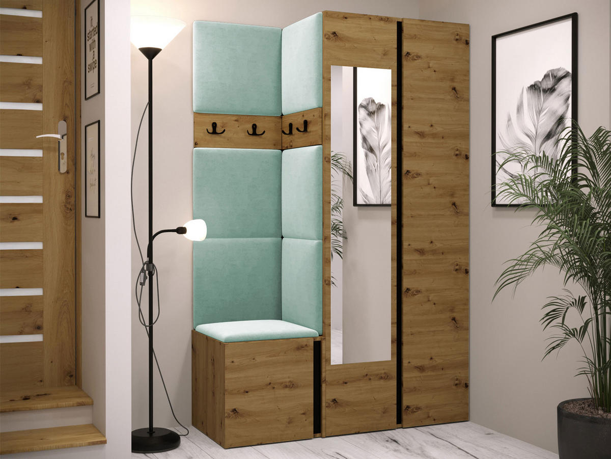GARDEROBEN-SET Orion XXVI - Eiche Artisan/Mintgrün, Holzwerkstoff/Kunststoff (116/186/46cm) - MIRJAN24
