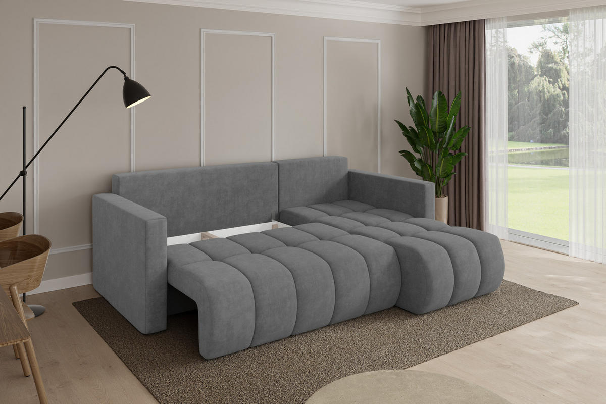 ROHOVÁ SEDAČKA s funkcí spaní, otoman vpravo GARD-L 226x146x85 šedá velur - černá/šedohnědá, kompozitní dřevo/textil (226/146cm) - ALTDECOR