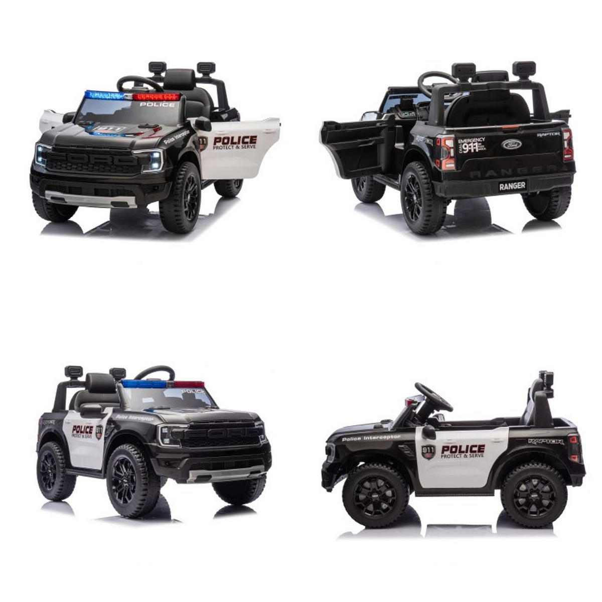 ELEKTROAUTO Ford Police schwarz Bluetooth, Fernbedienung, Gurt, MP3 - Schwarz, Kunststoff (108/73/50cm) - Chipolino