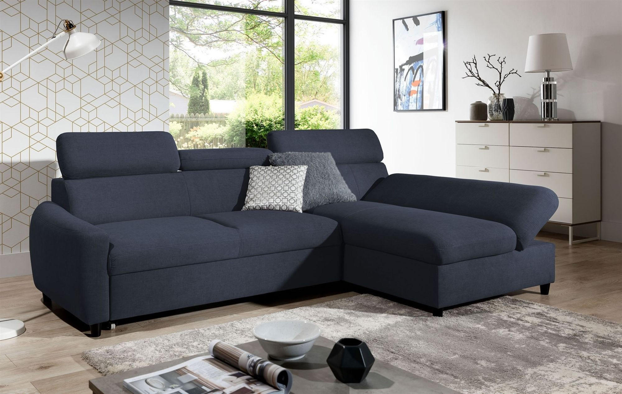 ECKSOFA Schlafsofa Anton Xs In Esito - Dunkelblau, Holzwerkstoff/Textil (260/170cm) - Fun Möbel