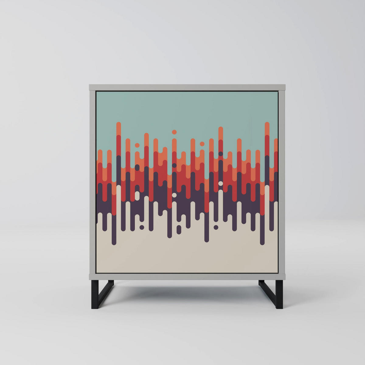 SIDEBOARD CHROMA CONTOURS, Grau, 57,5x42x75,5 cm, Goldfarbene Metallfüße - Goldfarben/Multicolor, Holzwerkstoff/Metall (57.5/75.5/42cm) - SpaceRebels