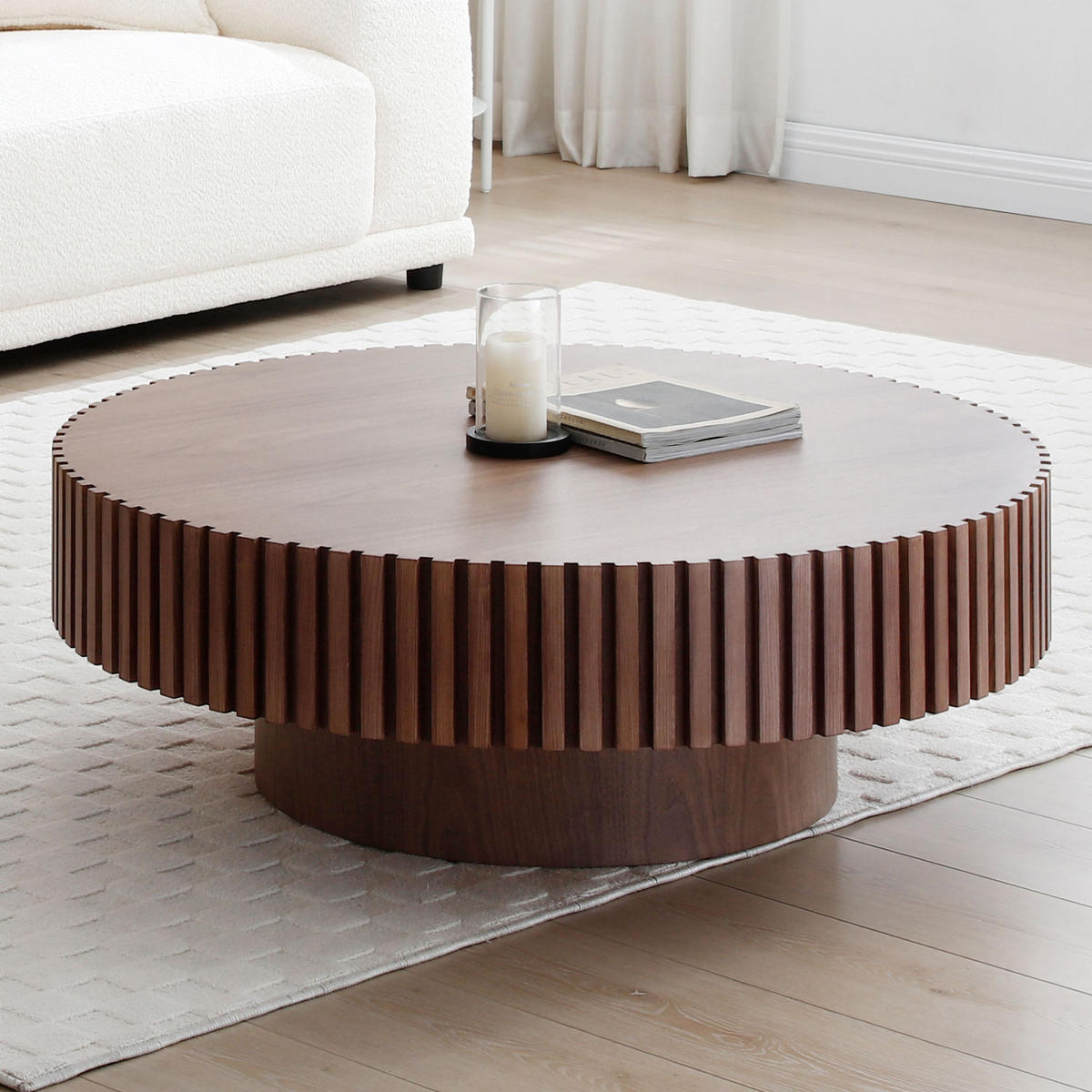 COUCHTISCH 87 cm in Walnuss mit Massivholzrahmen und Rillendetail - Walnussfarben, Holzwerkstoff (80/80/35cm) - BEAOK