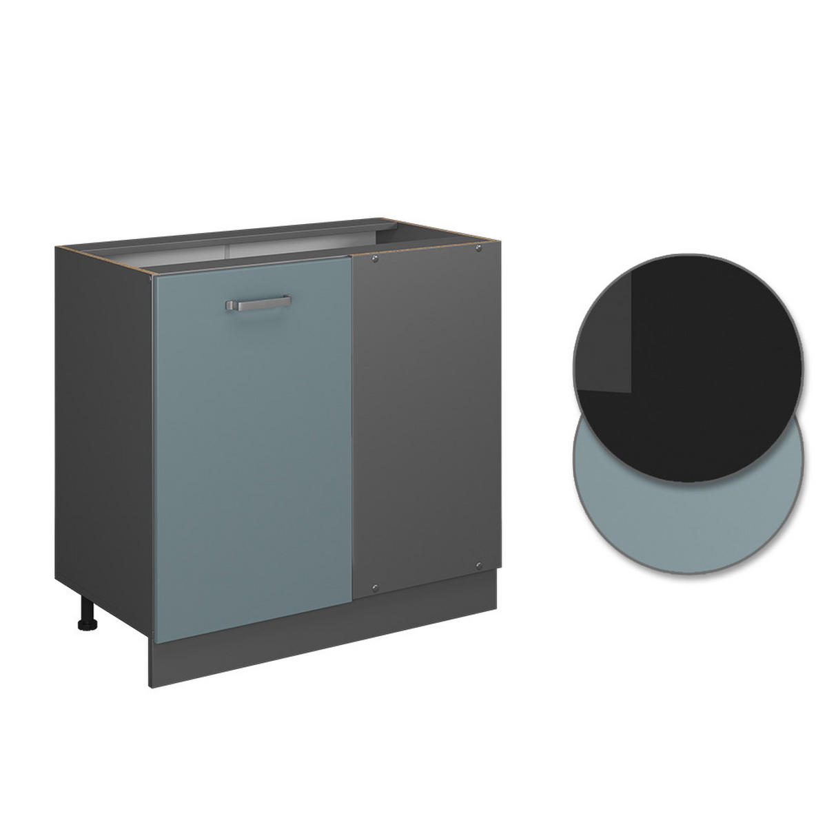 ECKUNTERSCHRANK R-Line Blau-Grau 86 cm, AP Eiche - Anthrazit/Blaugrau, Holzwerkstoff (86/81.6/60cm) - Vicco