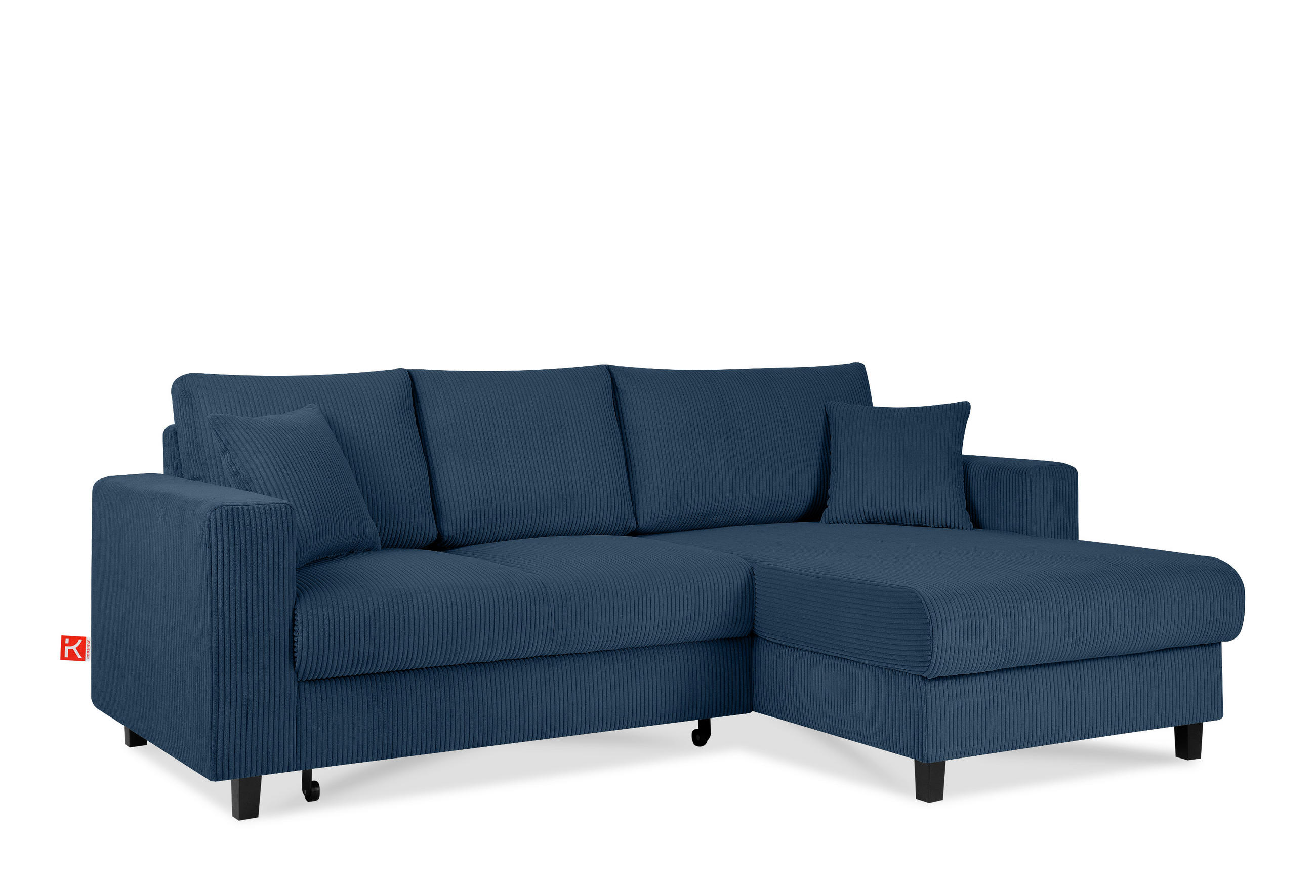ECKSCHLAFSOFA EGRET Rechts mit Bettkasten, Cord-Stoff, marineblau - Blau/Grün, Textil (234/90cm) - KONSIMO®
