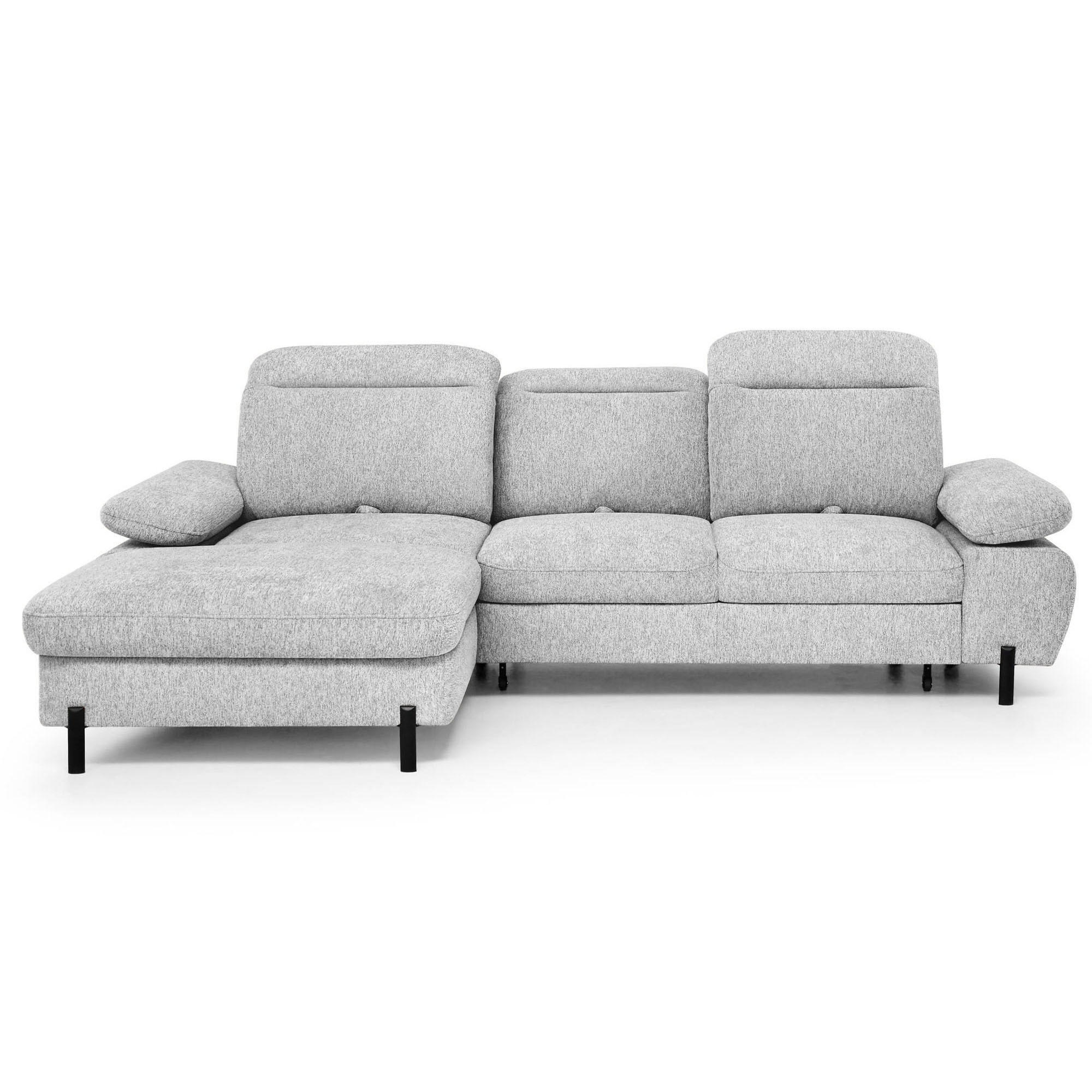 Beautysofa ROZKLÁDACÍ ROHOVÁ SEDACÍ SOUPRAVA Sora Mini s nastavitelnými opěrkami hlavy a funkcí spaní, žinylková látka, světle šedá, levá