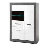 VITRINE weiß Hochglanz, grau Stone 100 cm, Vitrinenschrank 3-türig - Chromfarben/Weiß Hochglanz, Glas/Holzwerkstoff (100/142/35cm) - Furn.Design