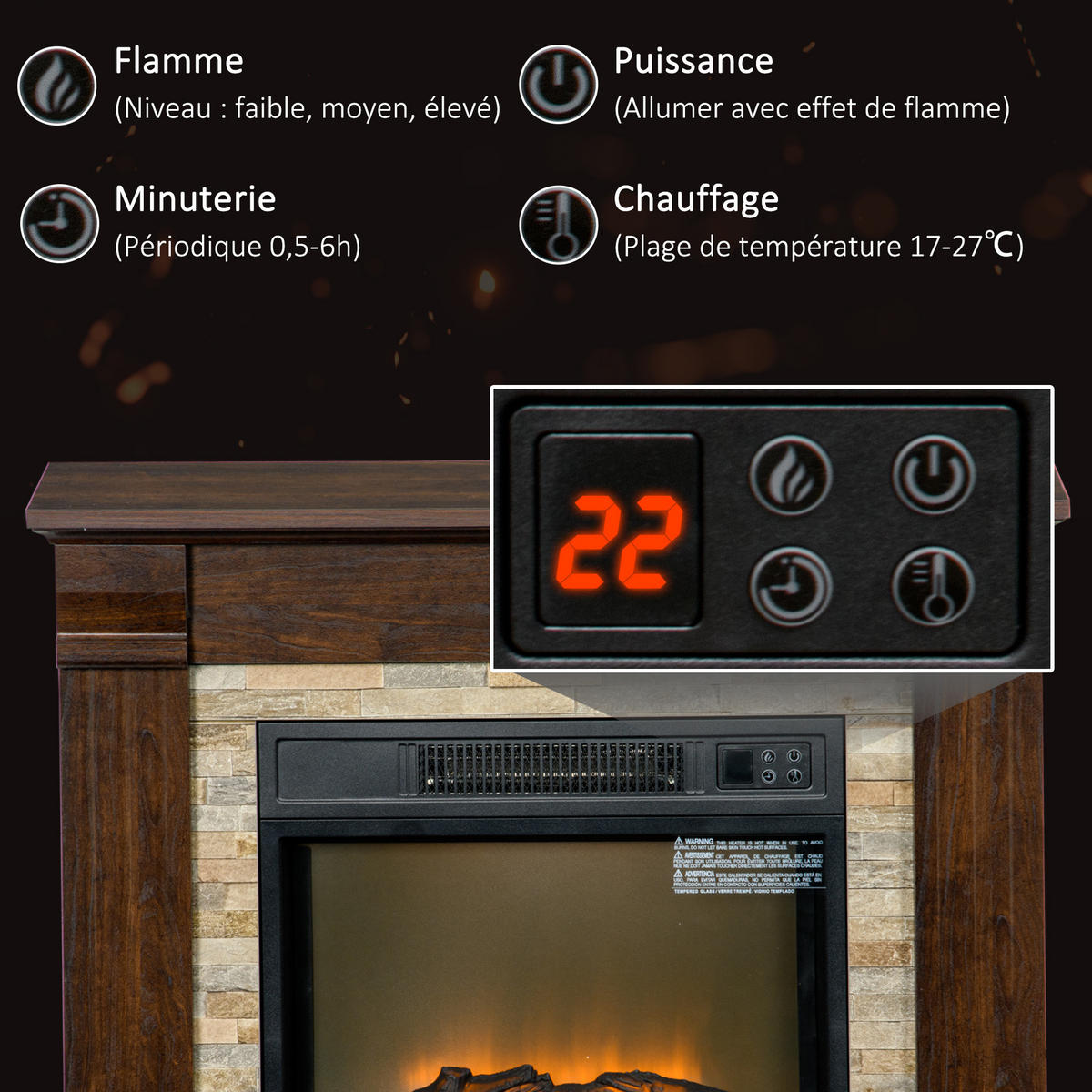 ELEKTROKAMIN DE-17056 1800 W mit 3D-Flamme & Regal Braun - Braun, Metall (80/67.8/21.6cm) - ComfortXL