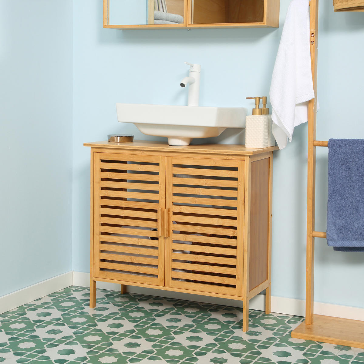 WASCHBECKENUNTERSCHRANK DE-15867 aus Bambus mit 2 Türen Natur - Naturfarben, Naturmaterialien (66/61.5/29cm) - ComfortXL