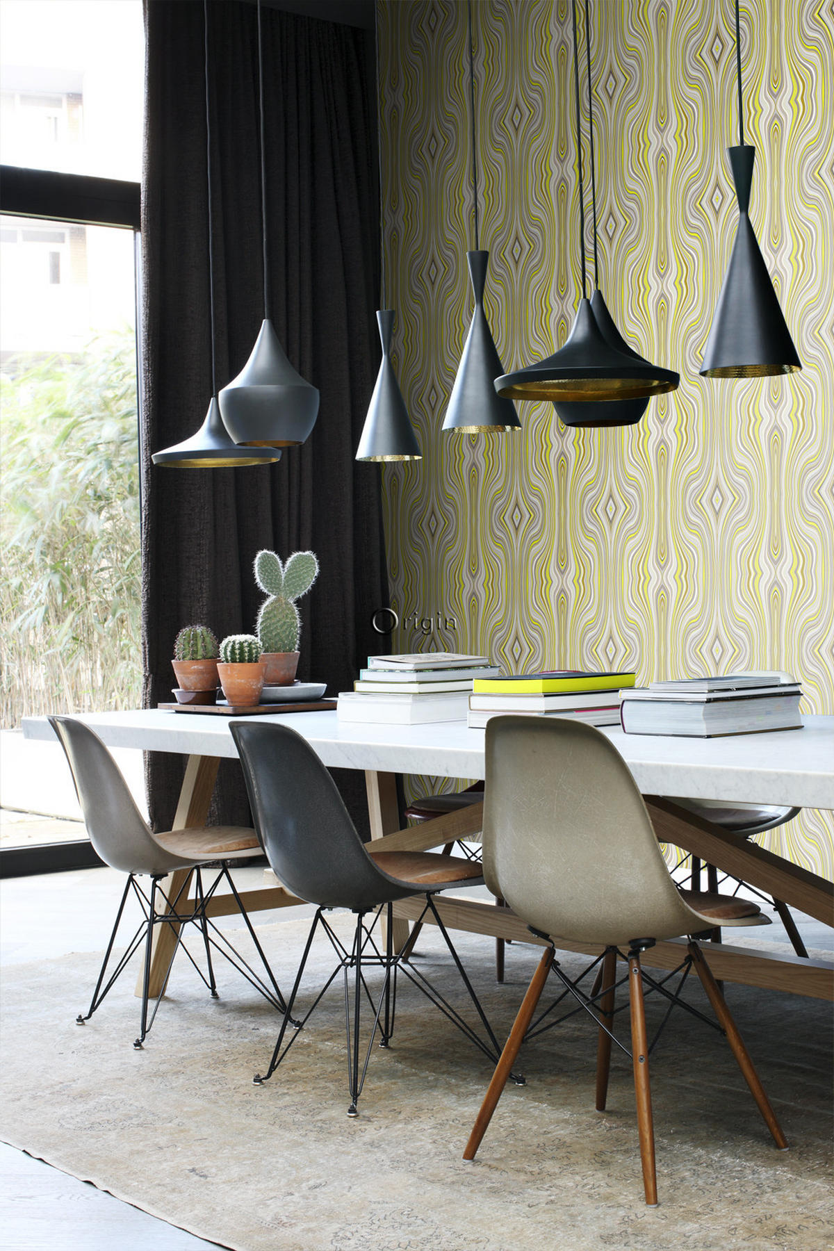 TAPETE grafische Linien 53 cm x 10.05 m - Gelb, Papier (53/1000cm) - Origin Wallcoverings