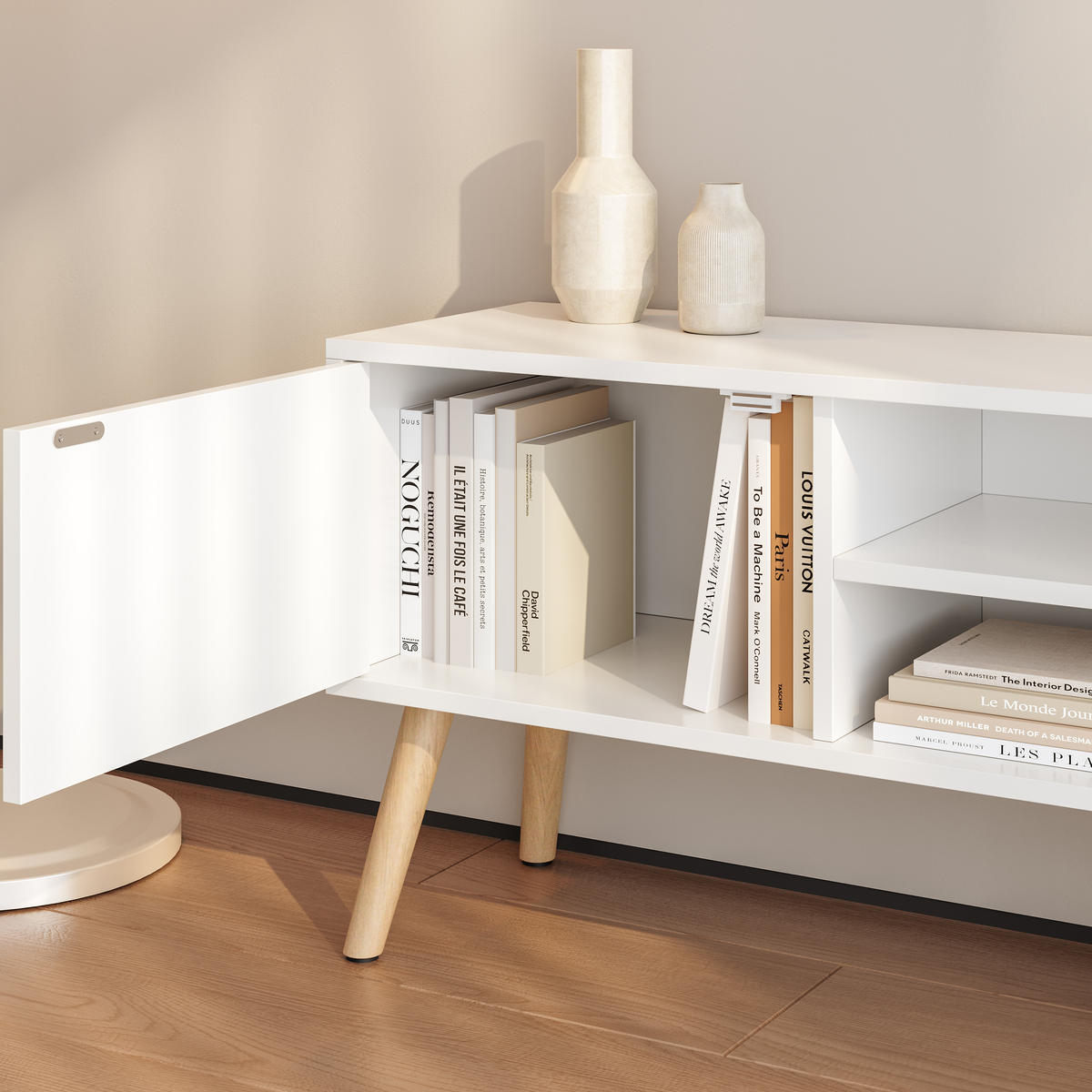 LOWBOARD Eskilstuna - Weiß, Holz/Holzwerkstoff (120/46.5/29.5cm) - [en.casa]