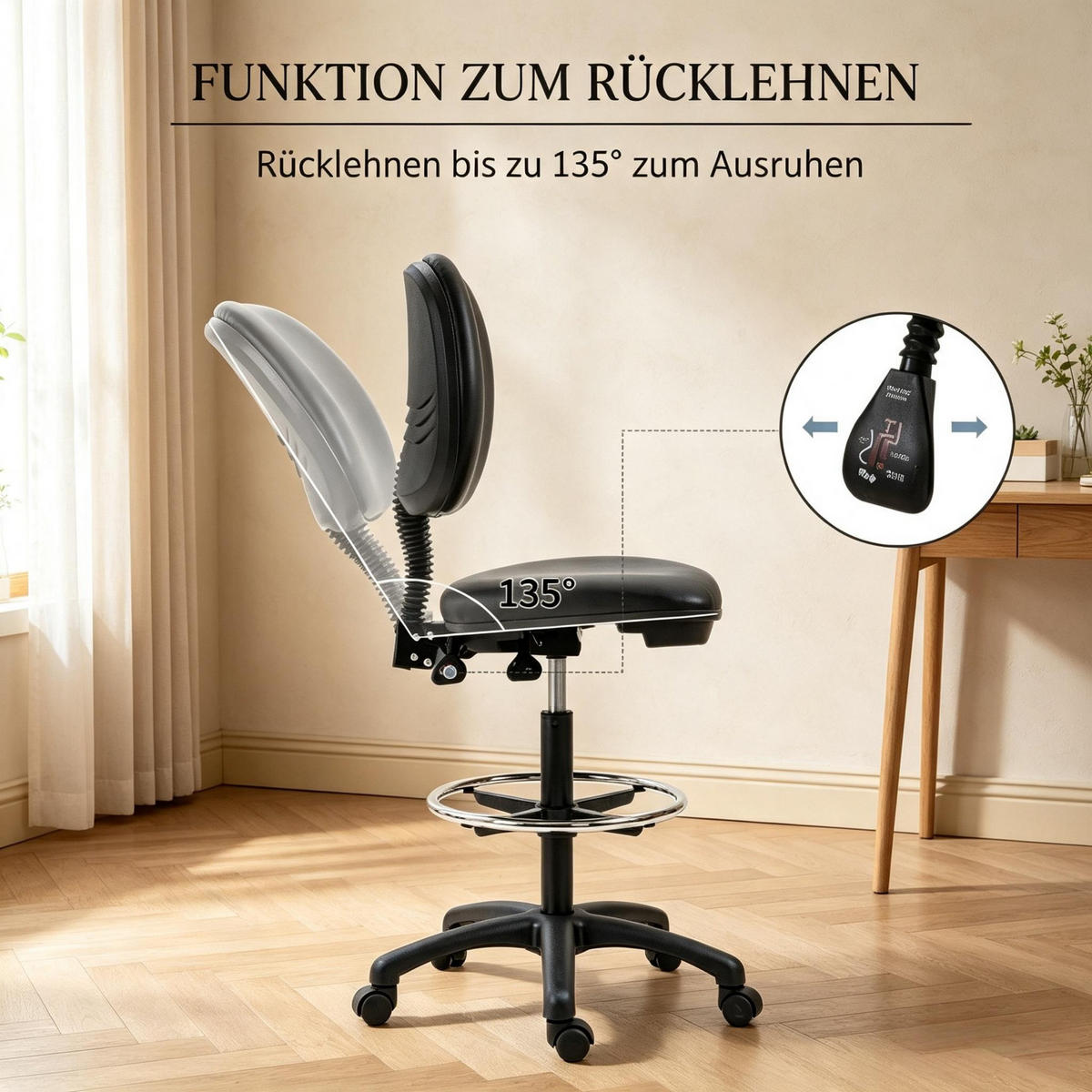 DREHSTUHL mit Rückenlehne drehbar Sitzhöhe 69 bis 91 cm - Schwarz, Textil (49.5/116/46cm) - Gisaae