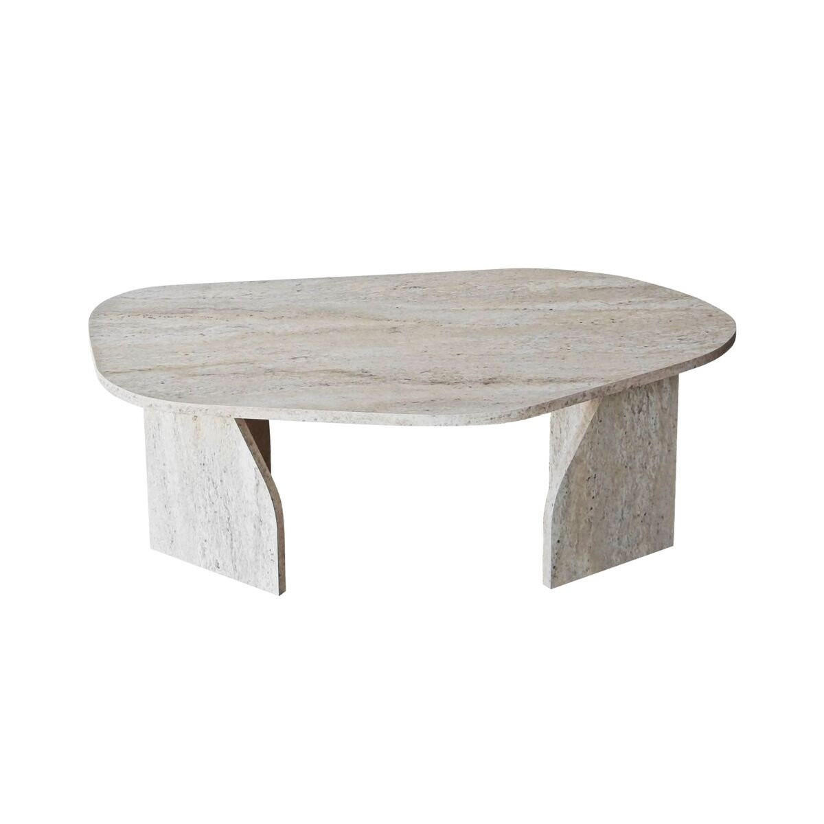 COUCHTISCH mit organisch geformter Tischplatte und breiten Beinen 100/60/35 cm - Beige, Holzwerkstoff (100/60/35cm) - Calicosy