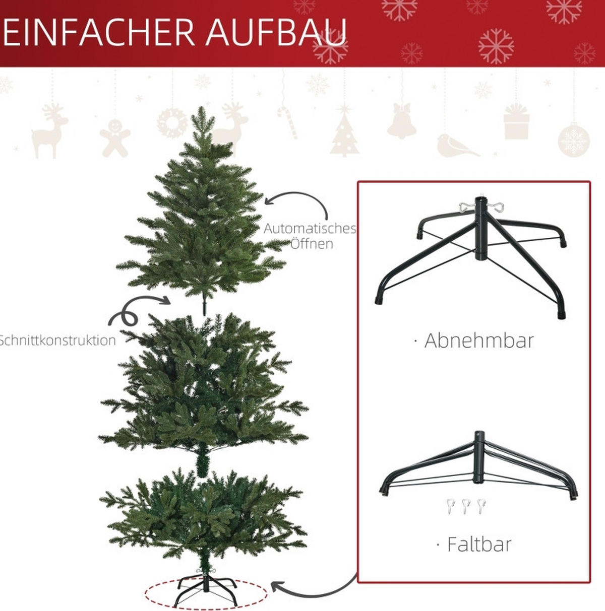 WEIHNACHTSBÄUME 120/120/180 cm grün aus Kunststoff mit 444 Zweigen - Grün, Kunststoff (180cm) - OKWISH