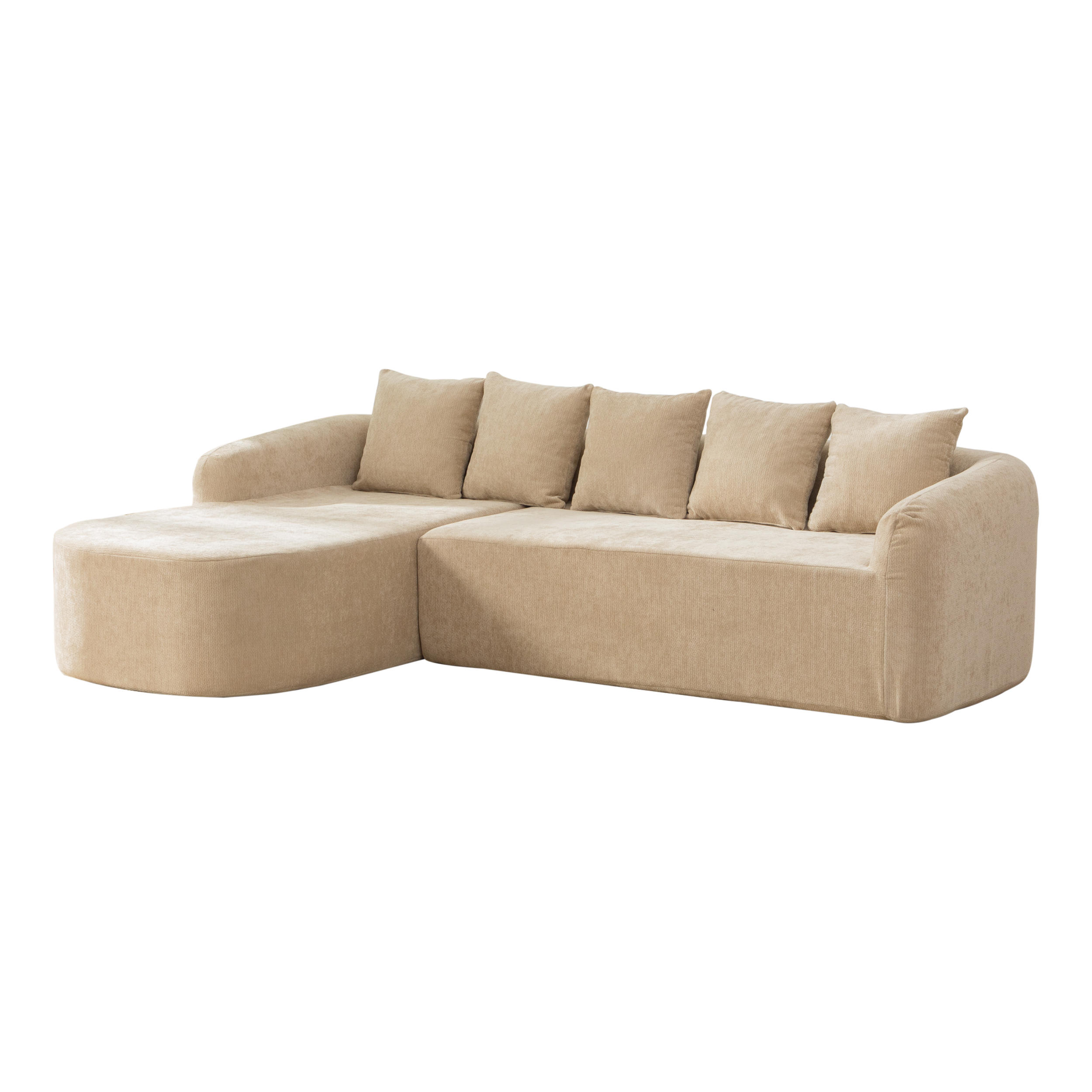 ECKSOFA Chenille Hellkhaki mit Kissen - Hellbraun, Textil (270/172cm) - WISHDOR
