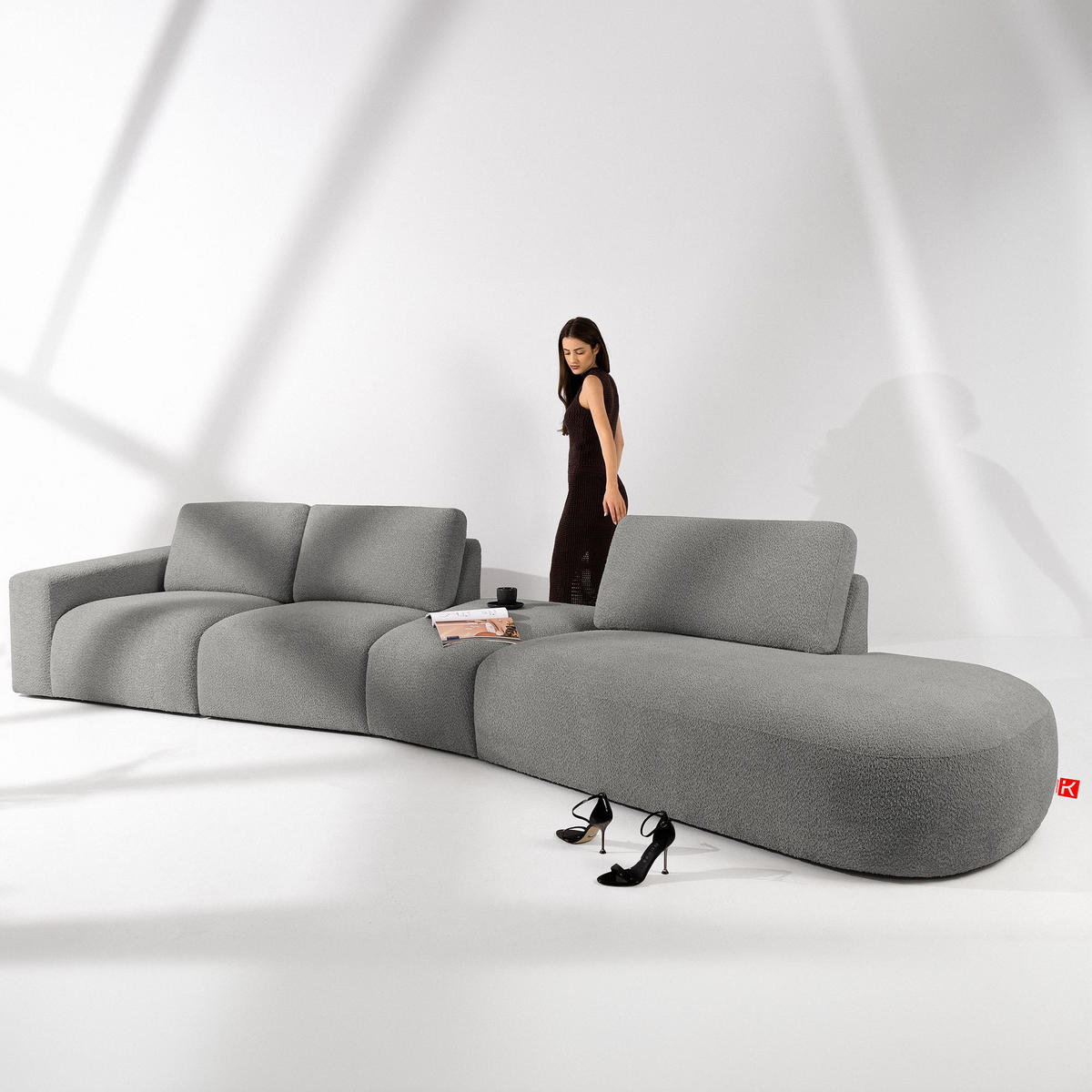 5-SITZER ECKSOFA ZUCCO Boucle rechts, Grau - Grau, Textil (430/84/105cm) - KONSIMO®