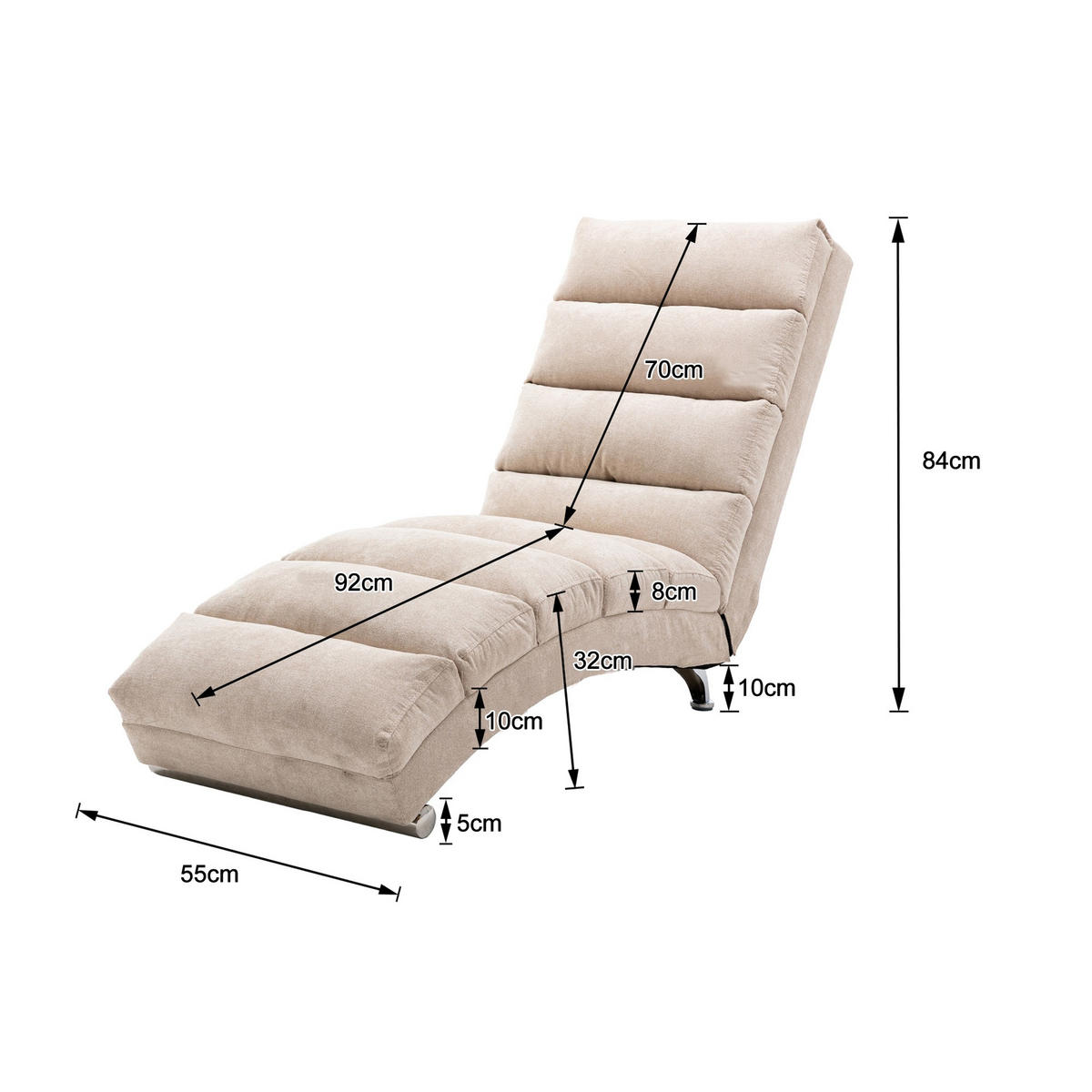 RELAXLIEGE Liegesessel,Relaxsessel,Leinenstoff,Beige - Beige, Textil (55/84/148cm) - LVHOM