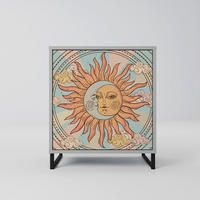 SIDEBOARD MYSTICAL STRUCTURE, Grau, 57,5x42x67,5 cm, Schwarze Metall-Rahmenfüße - Multicolor/Schwarz, Holzwerkstoff/Metall (57.5/67.5/42cm) - SpaceRebels