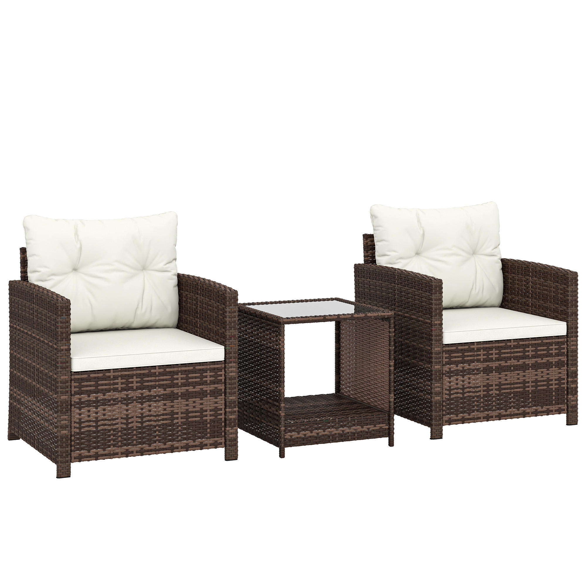 BISTROSET 3er Set PE-Rattan Stahl Cremeweiß - Creme/Schwarz, Kunststoff/Textil - Outsunny