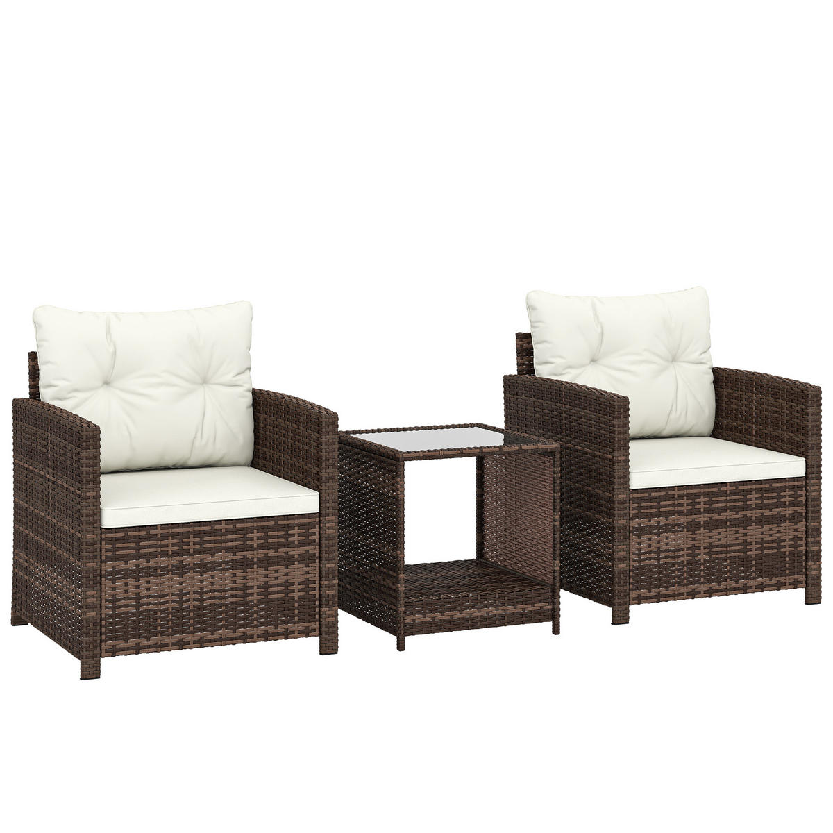 BISTROSET 3er Set PE-Rattan Stahl Cremeweiß - Creme/Schwarz, Kunststoff/Textil - Outsunny