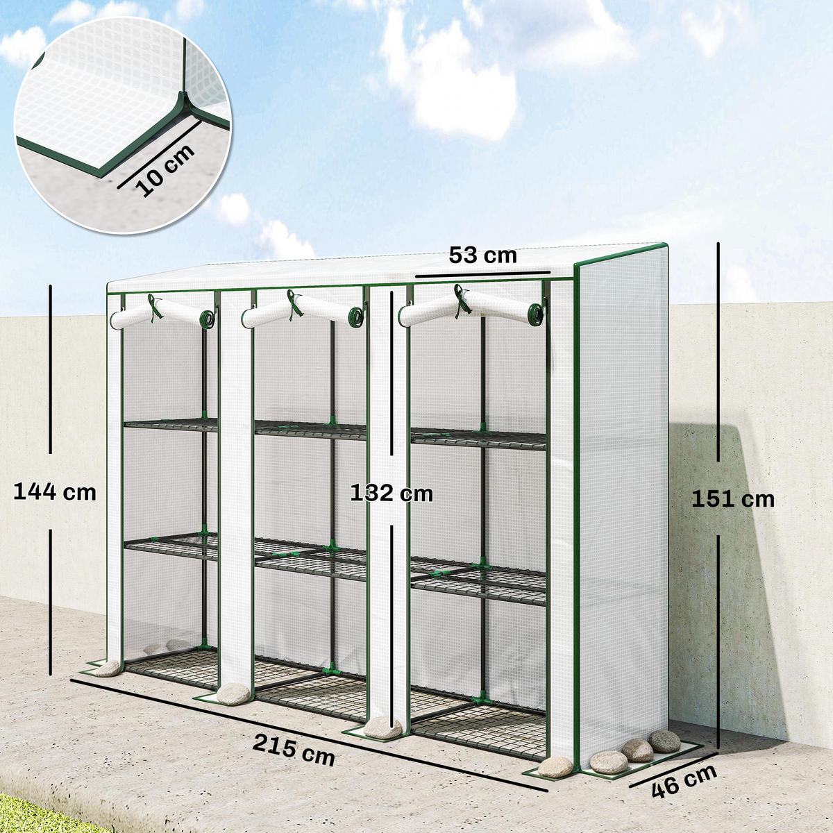 ANZUCHTHAUS Weiß mit 3 Rolltüren und Regalen 215x46x151 cm - Weiß, Kunststoff (215/151/46cm) - PANGIVO