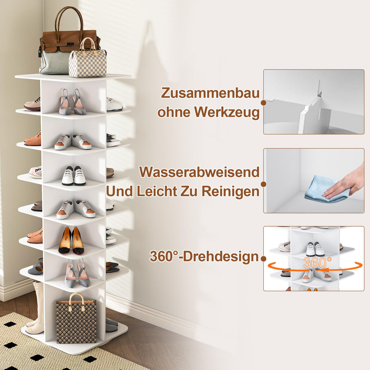 SCHUHREGAL 7 Ebenen 60/60/184 cm, drehbar in Weiß - Weiß, Holzwerkstoff (184/60/60cm) - BEAOK