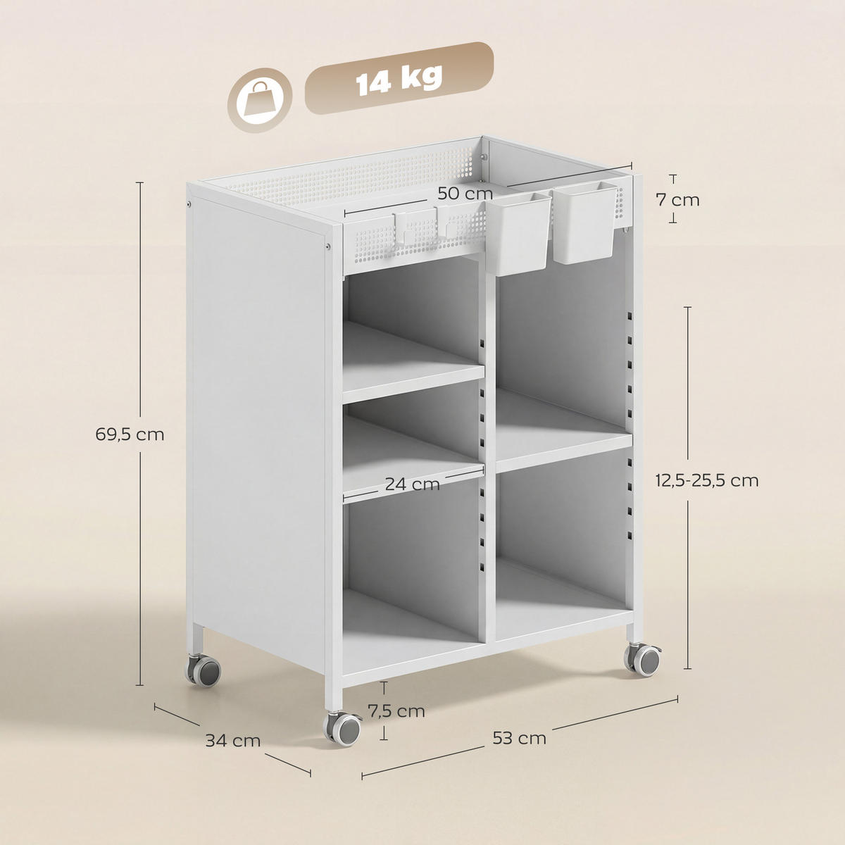 BÜCHERREGAL Stahl Weiß - Weiß, Metall (34/69.5/53cm) - HOMCOM