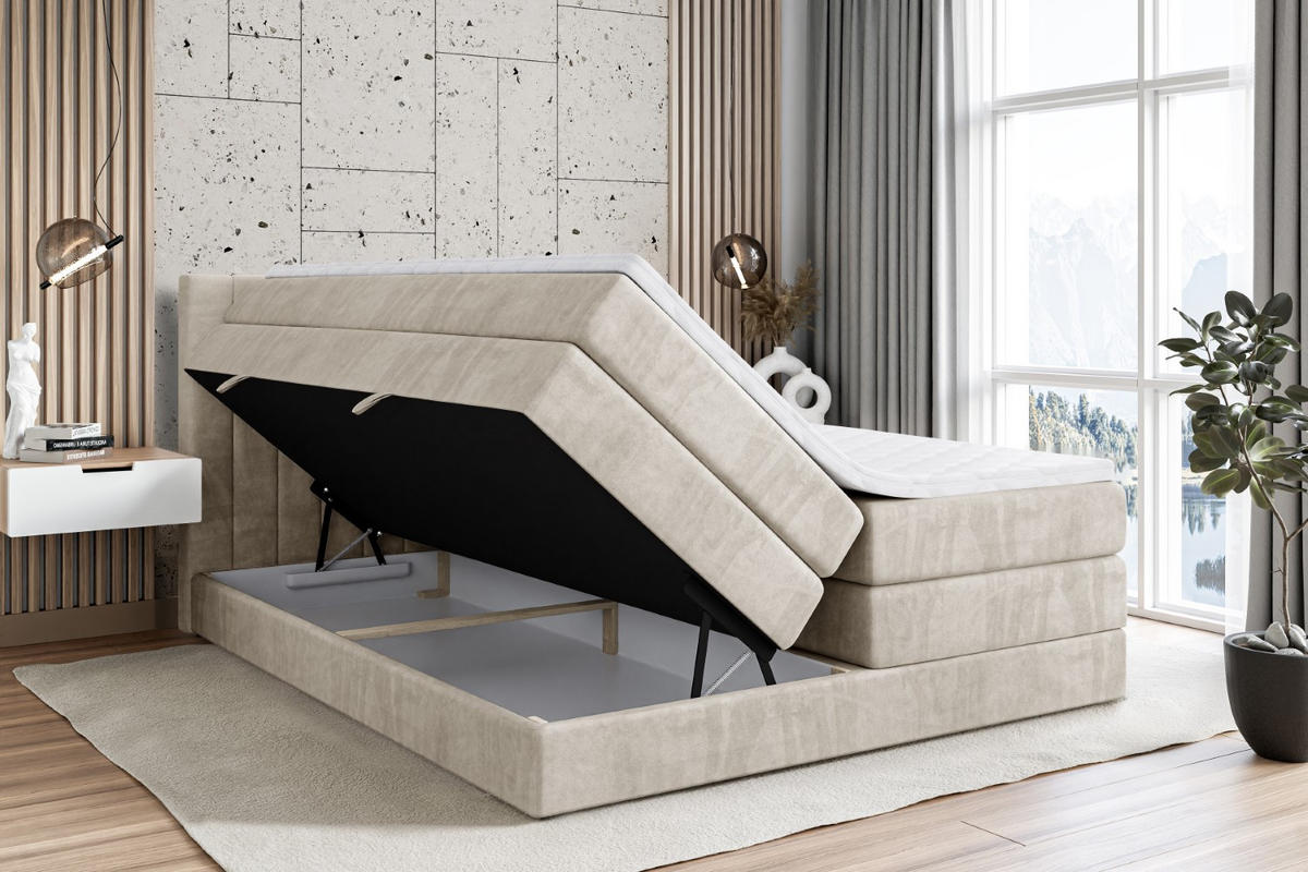BOXSPRINGBETT EDITA KING - 160x200 - H3/H4 - Creme - Creme, Holzwerkstoff (160/200cm) - ALTDECOR