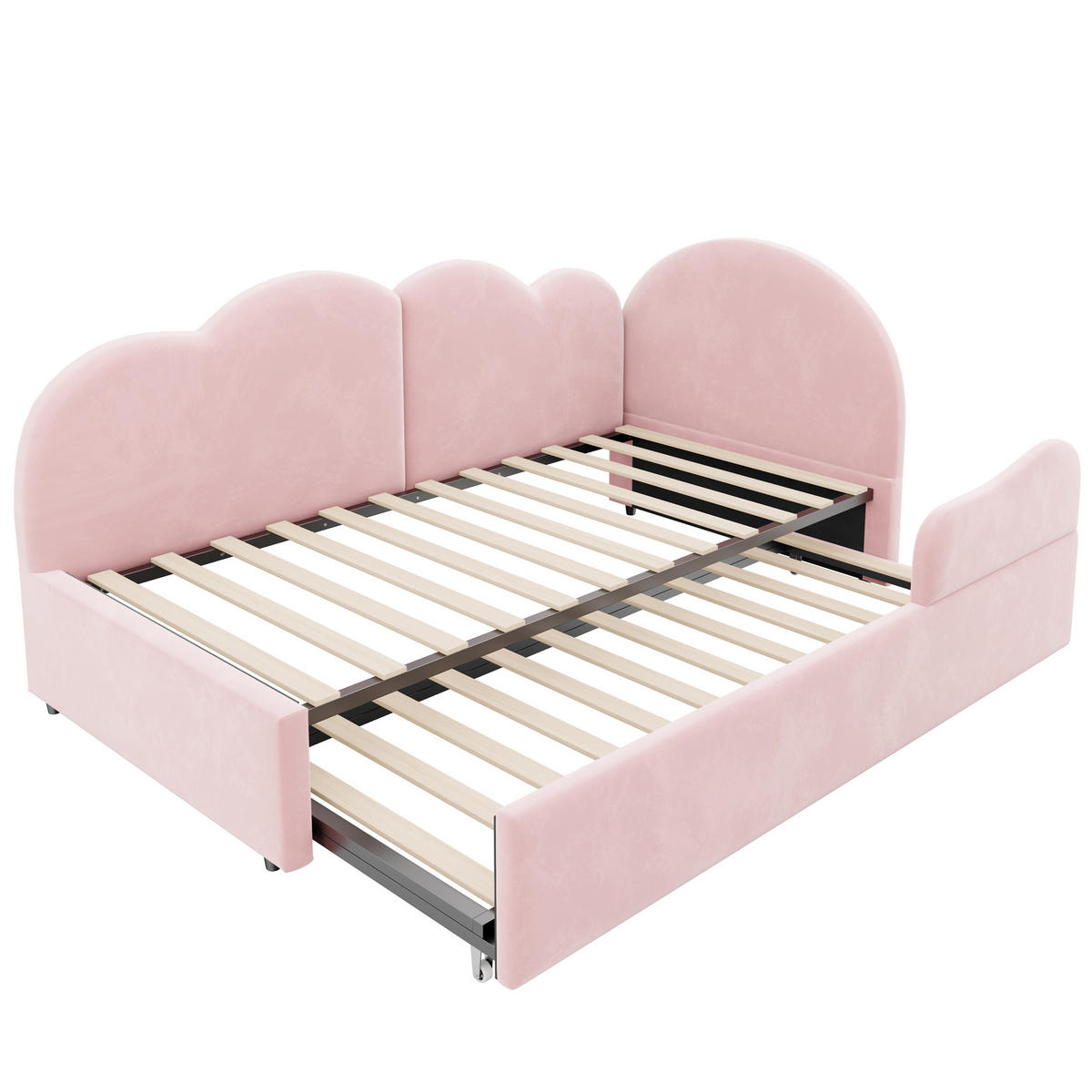 POLSTERBETT Ausziehbares Schlafsofa Samt 90x200 cm Pink ausziehbar L-Form mit wolkenförmigem Kopfteil - Pink, Textil (90/200cm) - Modfu