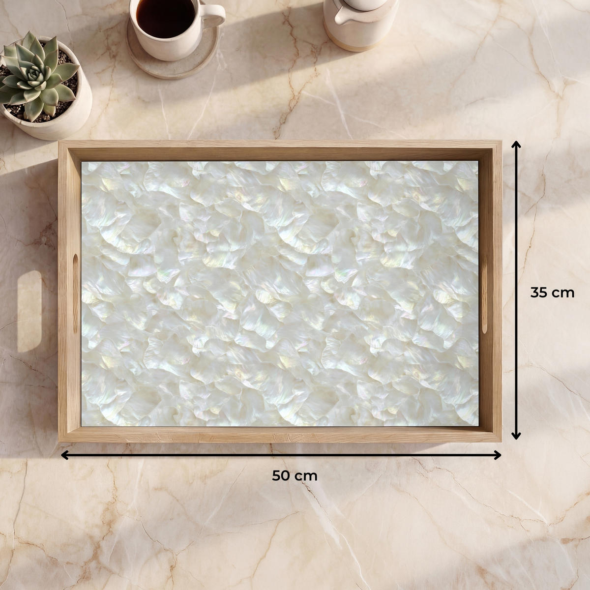 SERVÍROVACÍ PODNOS Perleťový lesk - Bílá - Shell 50x35 cm - bílá, dřevo (50/5/5cm) - OnlyWow