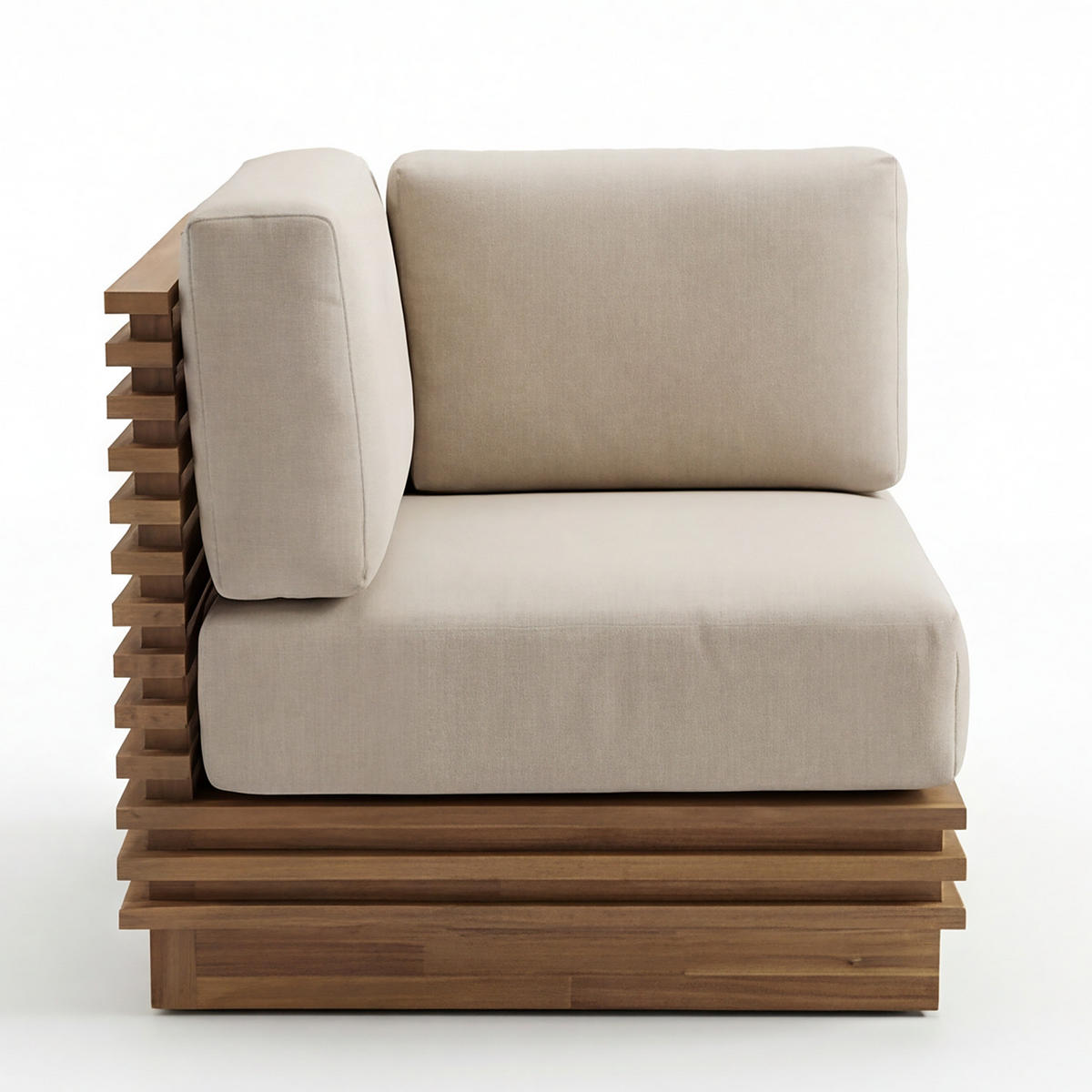 LOUNGEECKE - Akazie massiv / Webstoff - Braun / Grau - Beige, Holz/Textil (75/64/75cm) - home24
