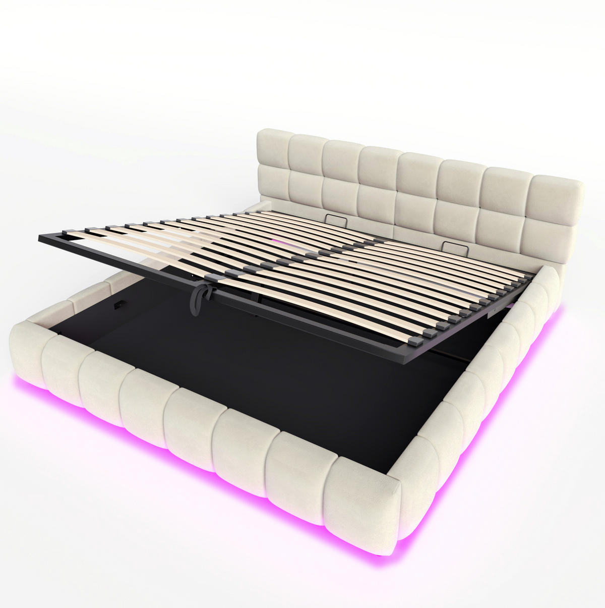 POLSTERBETT mit Stauraum und LED 180x200 cm Samt Beige - Beige, Metall (180/200cm) - Meubliv