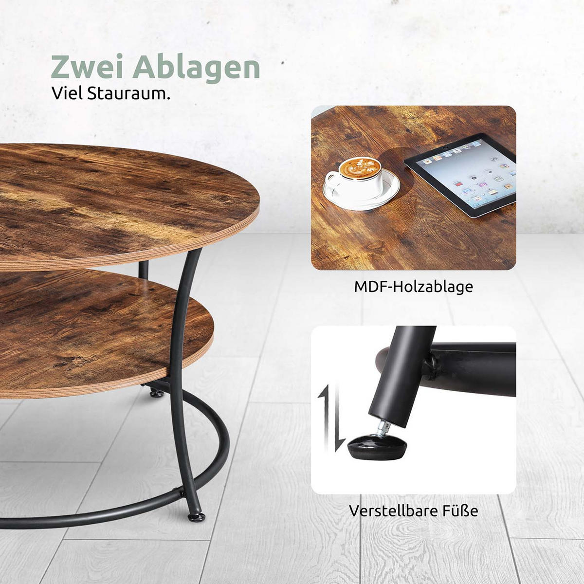 COUCHTISCH Lillie - Holzfarben / Metall - Ø 80cm - Naturfarben, Holzwerkstoff (80/80/45cm) - holz4home