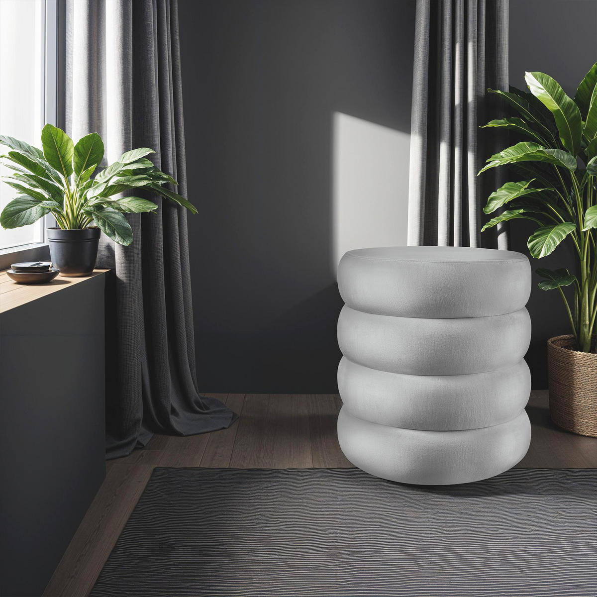 SITZHOCKER mit Stauraum Altu,42 x 42 x 47 cm,Samtoptik grau - Samtahornfarben, Holz (42/47/42cm) - tectake