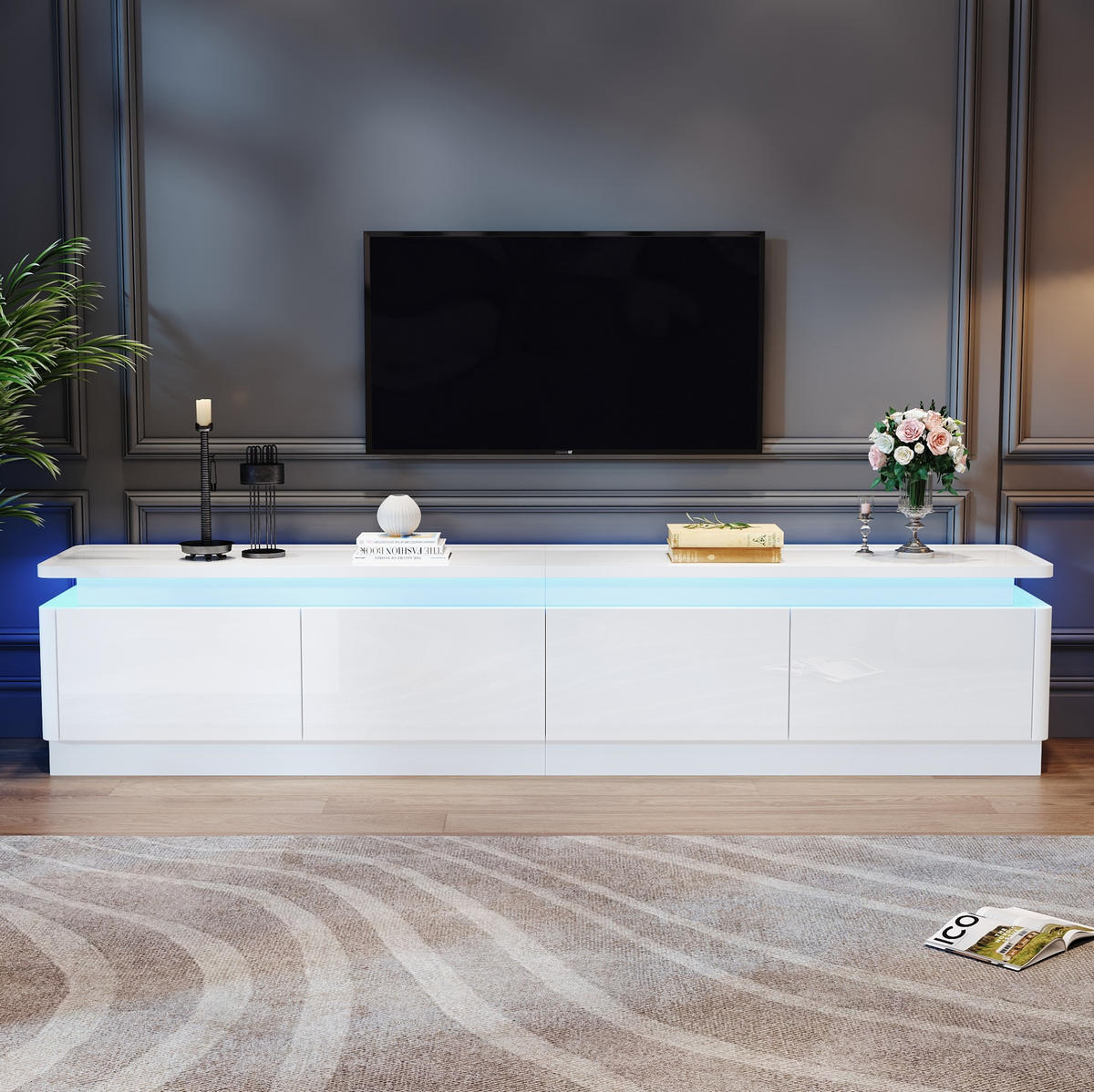 LOWBOARD 180/34/40 cm aus Spanplatte mit LED-Beleuchtung Weiß - Weiß, Holzwerkstoff (180/40/34cm) - Modenvie