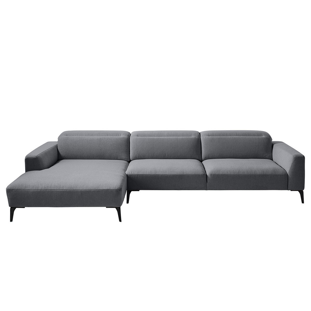 ECKSOFA mit Longchair - Schwarz/Grau, Textil/Metall (328/180cm) - home24