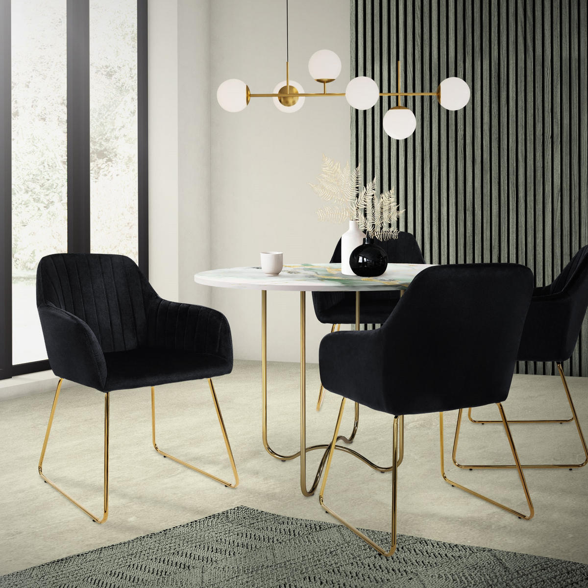 ESSZIMMERSTÜHLE 6er Set Schwarz Samt - Goldfarben/Schwarz, Textil/Metall (60/82/57cm) - ML-DESIGN