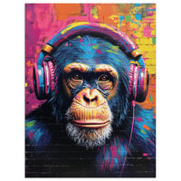 POSTER Graffiti - Schimpanse - Straßenkunst - Kopfhörer - Affe 30x40 cm - Blau, Papier (30/40/0.1cm) - MuchoWow