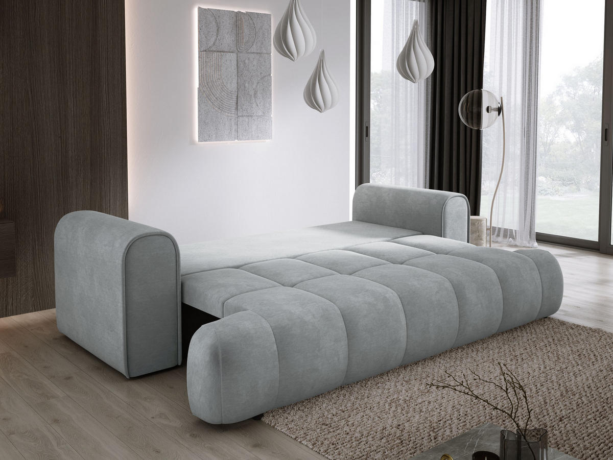 SOFA COCO SCHLAFSOFA mit Bettfunktion, CLOUD Stoffbezug, 2-Sitzer, freistehend, Größe: 250x105x90 cm, Esche - Silberfarben, Holz/Textil (250/90/105cm) - DomoHome