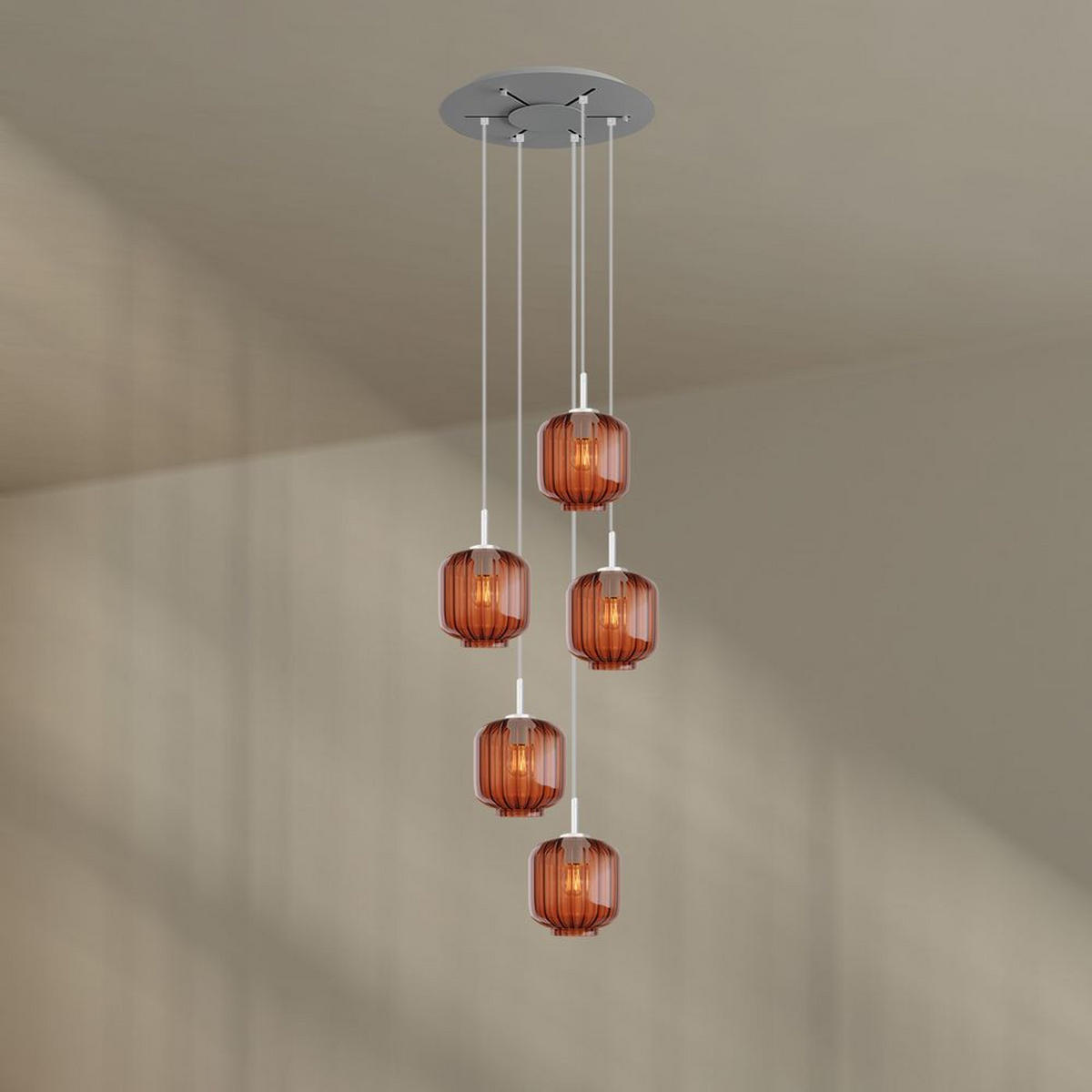 GALERIELEUCHTE Velo 5-flammig Braun Ø 20cm - Braun/Weiß, Glas (20/20/20cm) - s.luce