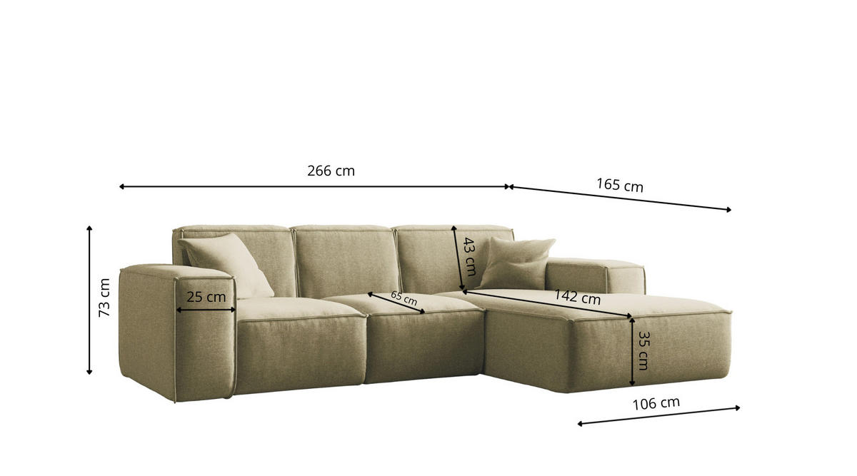 ECKSOFA L-Form Siena Stoff Maloy Olive Rechts - Olivgrün, Holz (266/165cm) - Kaiser Möbel