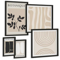BILDER SET 5er Set - 50x50 cm & 20x30 cm & 40x60 cm Schwarzer Rahmen - Boho-Pflanzenposter - Schwarz, Kunststoff (40/60cm) - TULUP