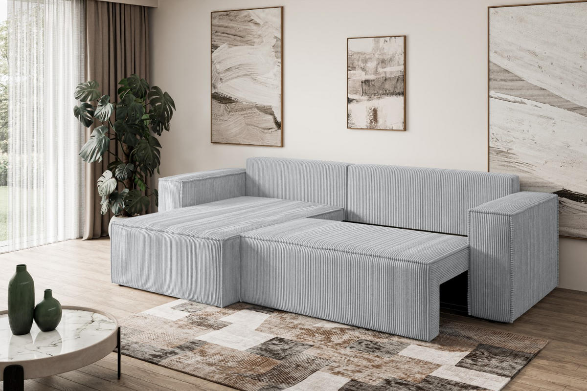 ECKSOFA mit Schlaffunktion und Bettkasten CELTIC-XL - 277x143x83 cm Grau Cord - Schwarz/Grau, Holzwerkstoff/Kunststoff (277/143cm) - ALTDECOR