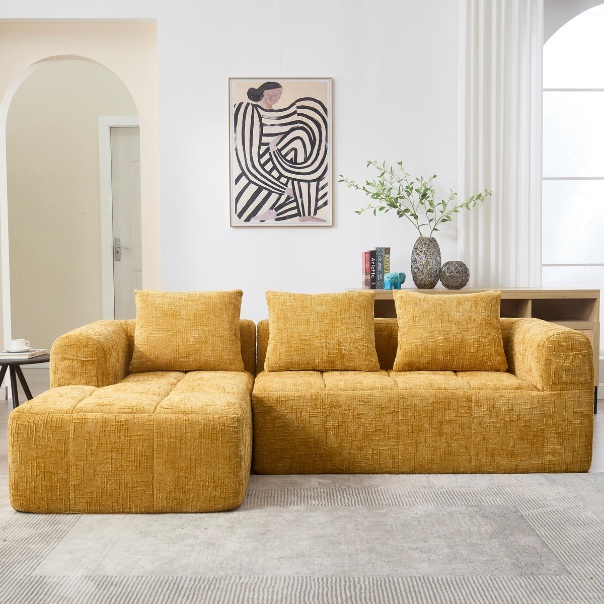 ECKSOFA 250/158/60 cm Gelb mit Seitentasche - Gelb, Textil (250/158cm) - Oxeza