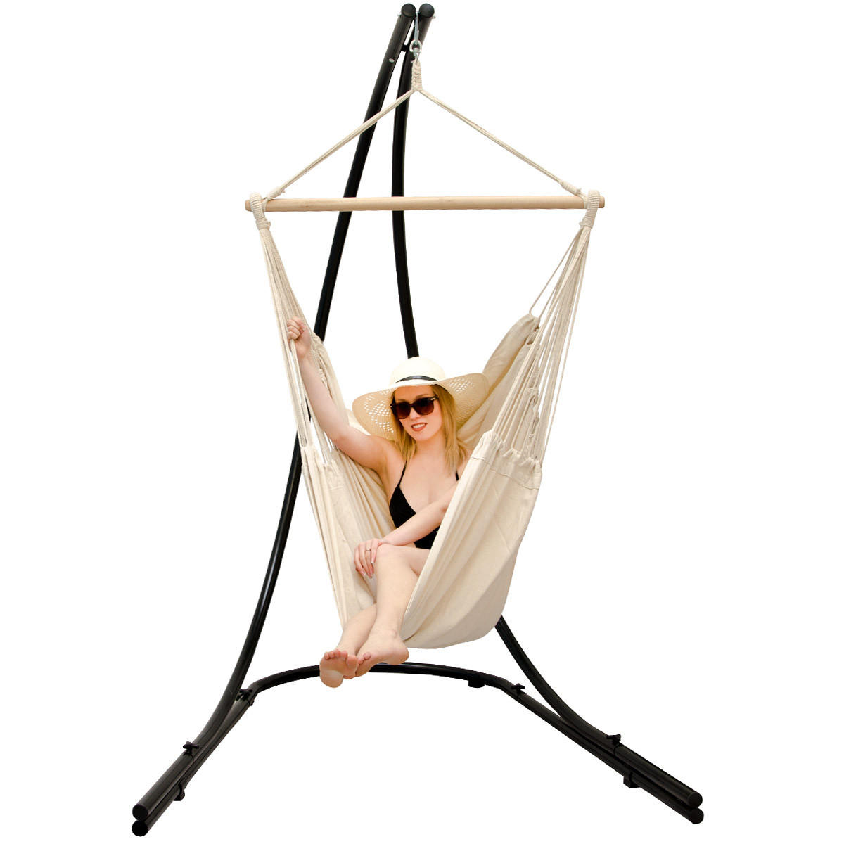 XL HÄNGESTUHL mit Gestell 210/140 cm, Beige/Schwarz - Beige, Textil (140/210/160cm) - Amanka