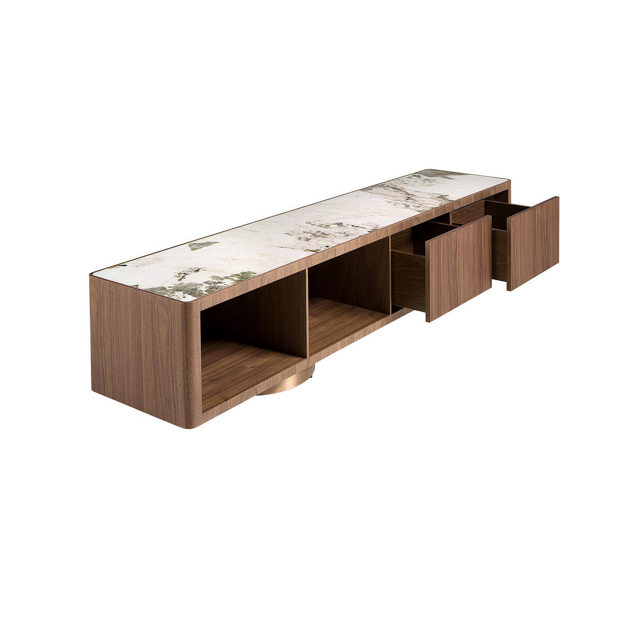 TV-MÖBEL Modell 3311 aus Nussbaum, Keramikmarmor und goldfarbenem Edelstahl - Goldfarben/Nussbaumfarben, Keramik/Holz (200/42/45cm) - ANGEL CERDA