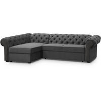 ECKSCHLAFSOFA Chester im Chesterfield-Stil, Grau, links - Schwarz/Grau, Textil (278/173cm) - Beautysofa