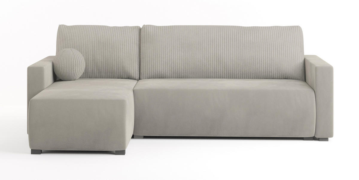 ECKSOFA SORGE Creme Plüsch-Stoff mit Schlaffunktion - Creme, Holz (220/143cm) - MASSENO