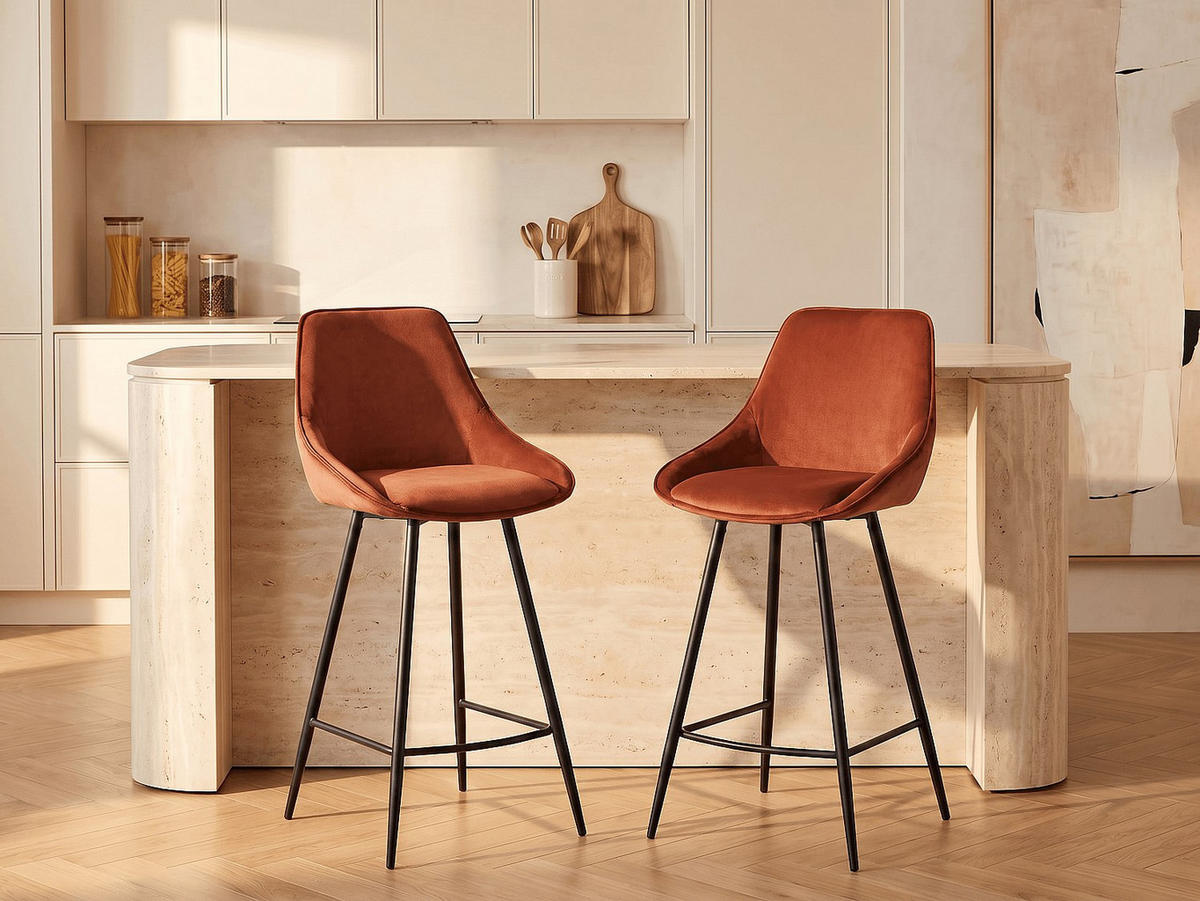 BARHOCKER - 48 cm x 51 cm - samt - terracotta Masurie - Terracotta, Textil (48/99/51cm) - Vente-Unique